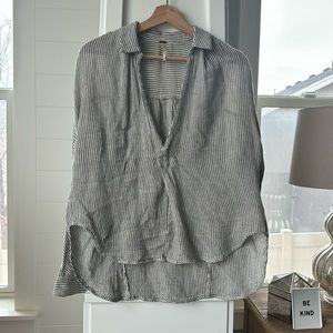 Free People Black and White Striped Blouse